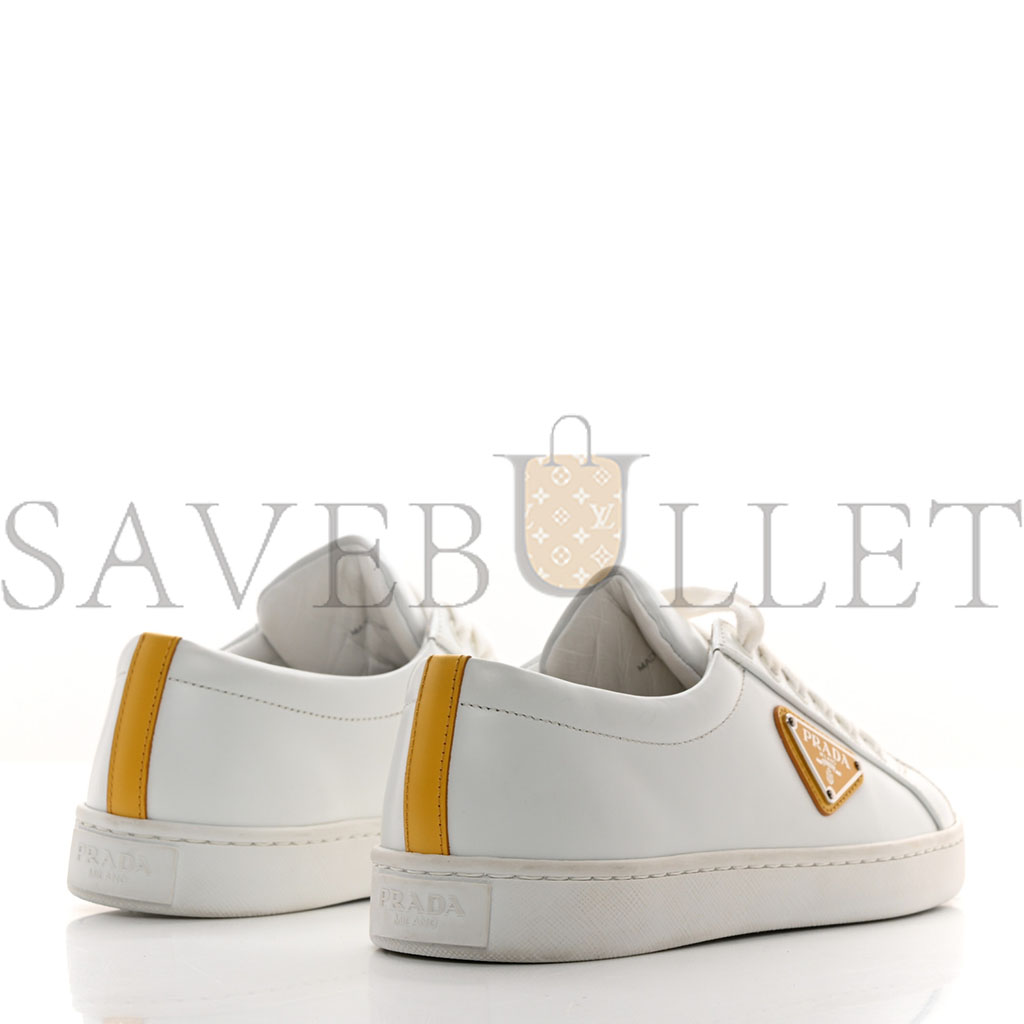 PRADA SPAZZOLATO ROIS METAL TRIANGLE LOGO 25MM SNEAKERS 35.5 WHITE SOLEIL