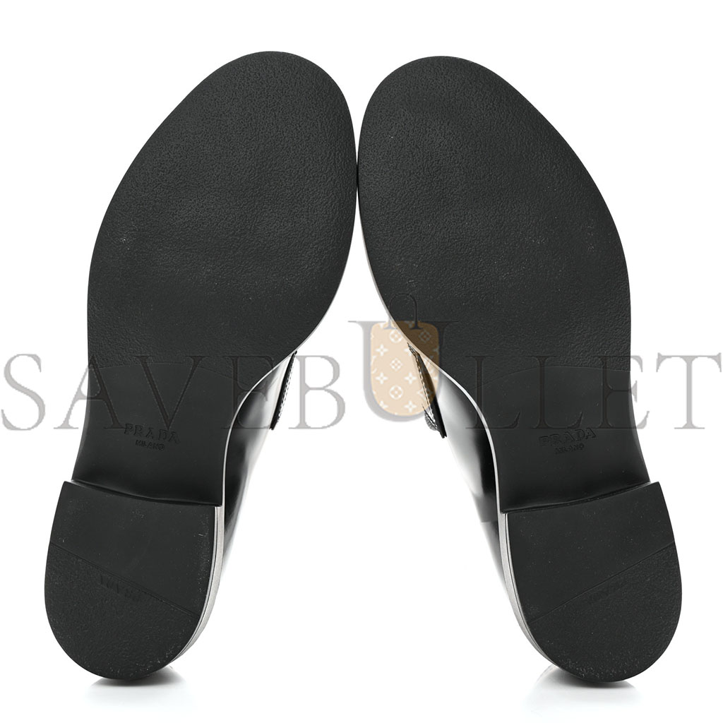 PRADA SPAZZOLATO METAL TRIANGLE LOGO 50MM LOAFERS 40 BLACK