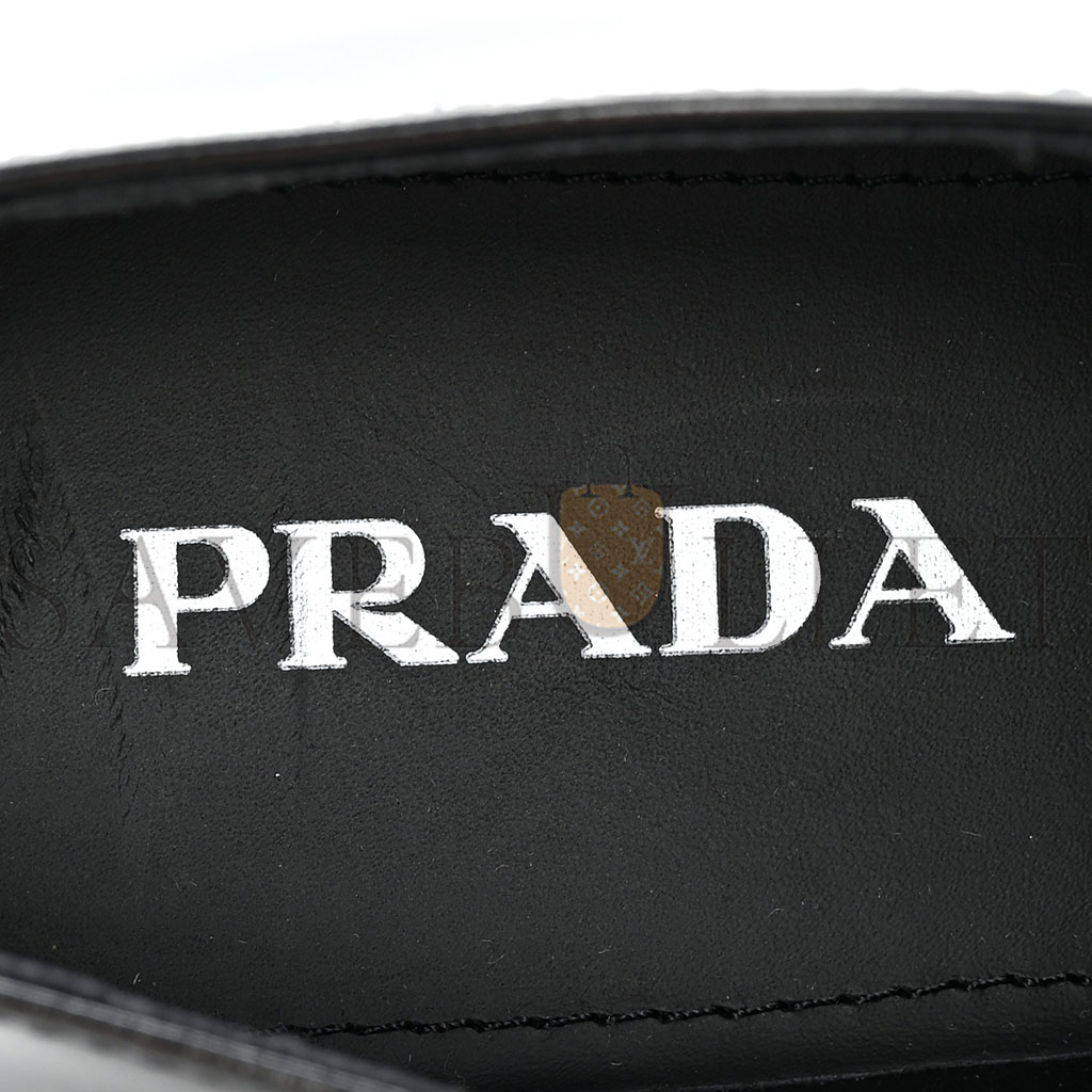 PRADA SPAZZOLATO METAL TRIANGLE LOGO 50MM LOAFERS 40 BLACK