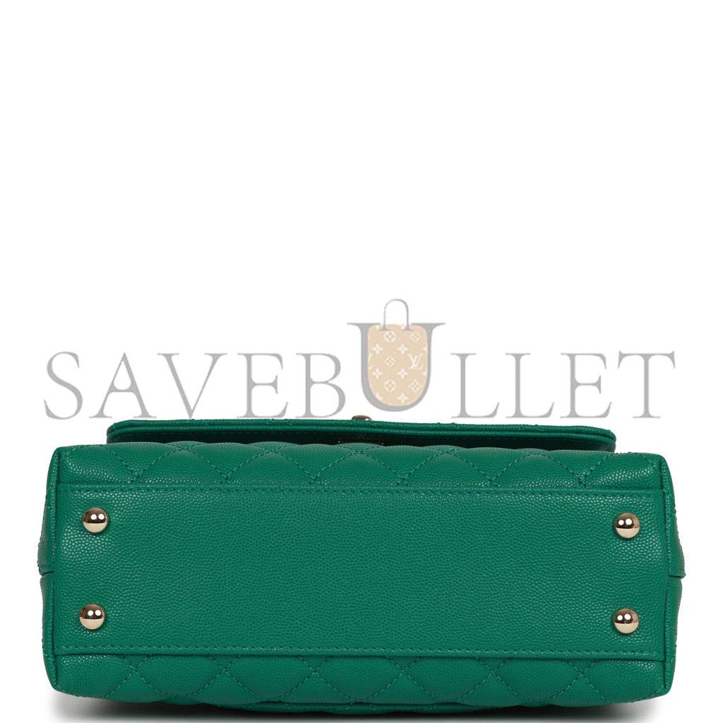 CHANEL SMALL COCO HANDLE FLAP BAG GREEN CAVIAR LIGHT GOLD HARDWARE (23*15*10cm)
